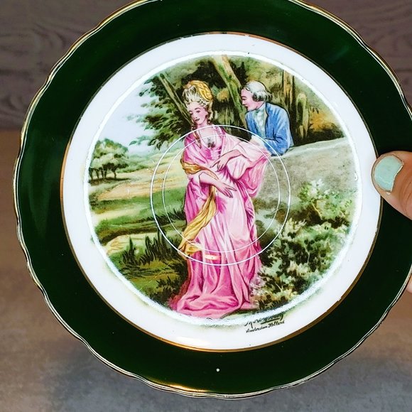 Regency Bone China Love Story Tea Cup and Saucer Green Border Love Story England - Picture 3 of 5